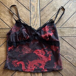 SHEIN Black and Red Camisole with Dragon Design